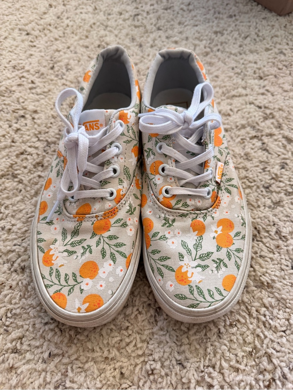 Vans White Canvas Sneakers with Orange Floral Print